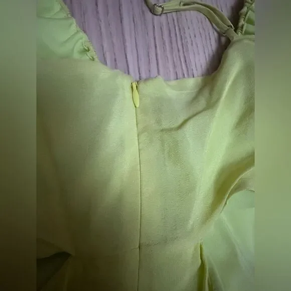 Nicole Miller Asymmetric Neck Silk Blend Slip Dress in Lemon - Size XL NWOT - Picture 8 of 11